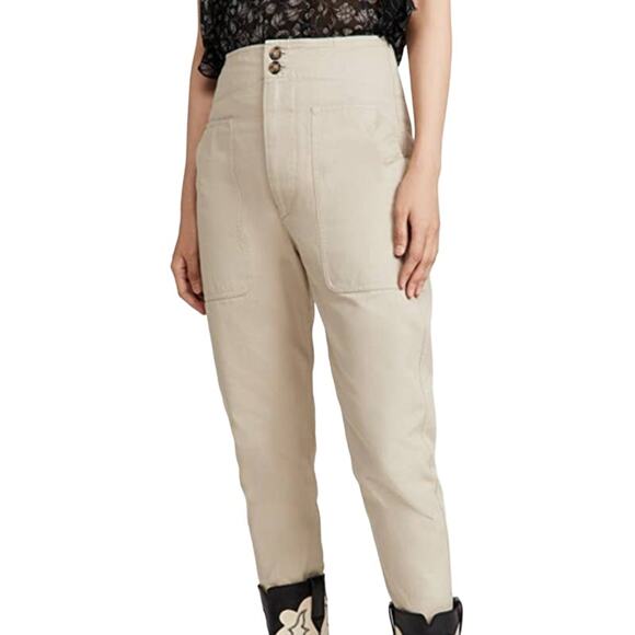 Isabel Etoile Marant NWOT Beige Pralunia Pant Size 36 US 4 100% Cotton High Rise - Picture 1 of 11